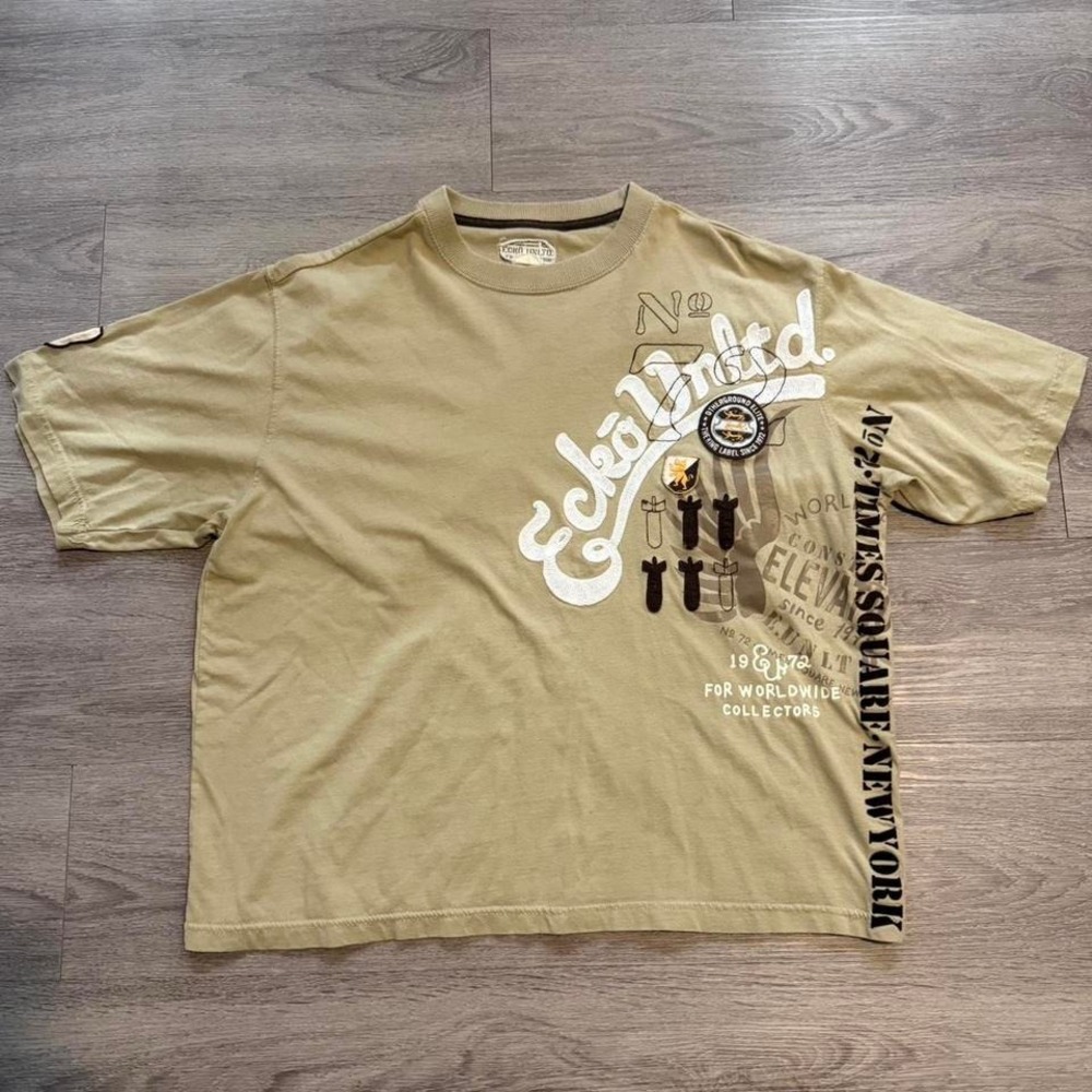 Vintage Ecko Unltd T-Shirt XL Khaki Y2K Rhino Times Square Constant Elevation